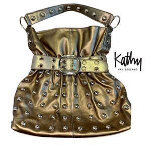 KATHY Van Zeeland gold stud embellished shoulder bag purse